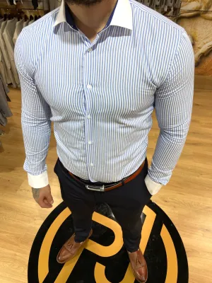 0865 Baby Blue & White L/S Shirt