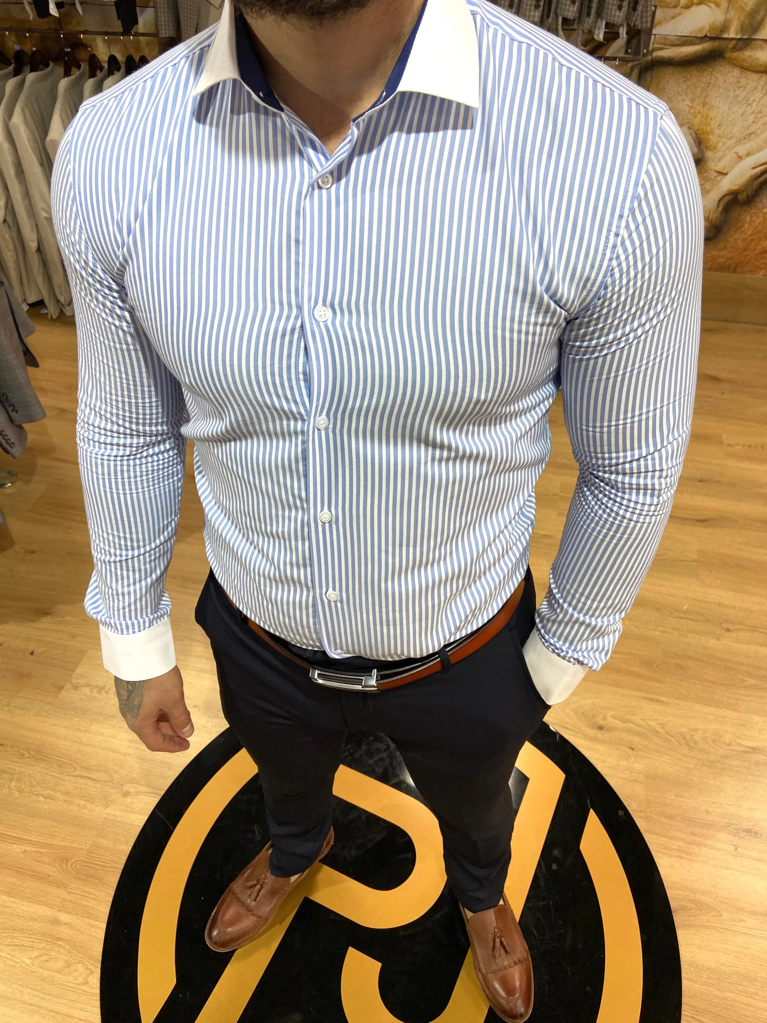 0865 Baby Blue & White L/S Shirt