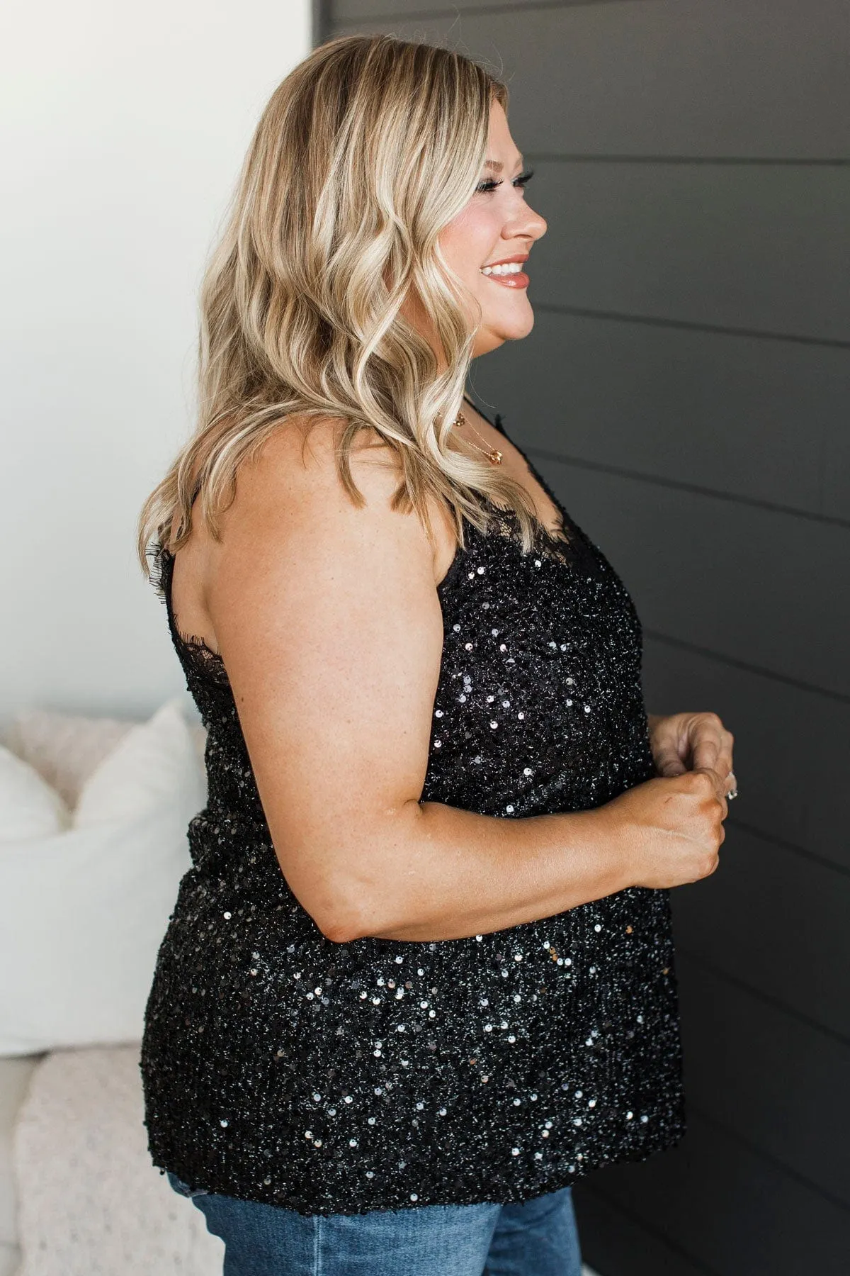 A True Gem Sequin Tank Top- Black