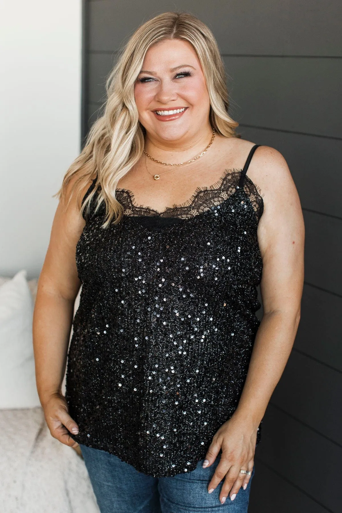 A True Gem Sequin Tank Top- Black