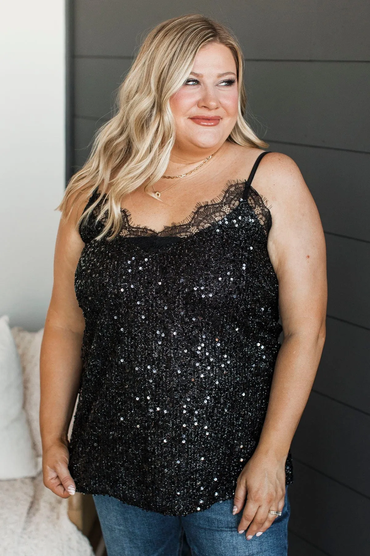 A True Gem Sequin Tank Top- Black