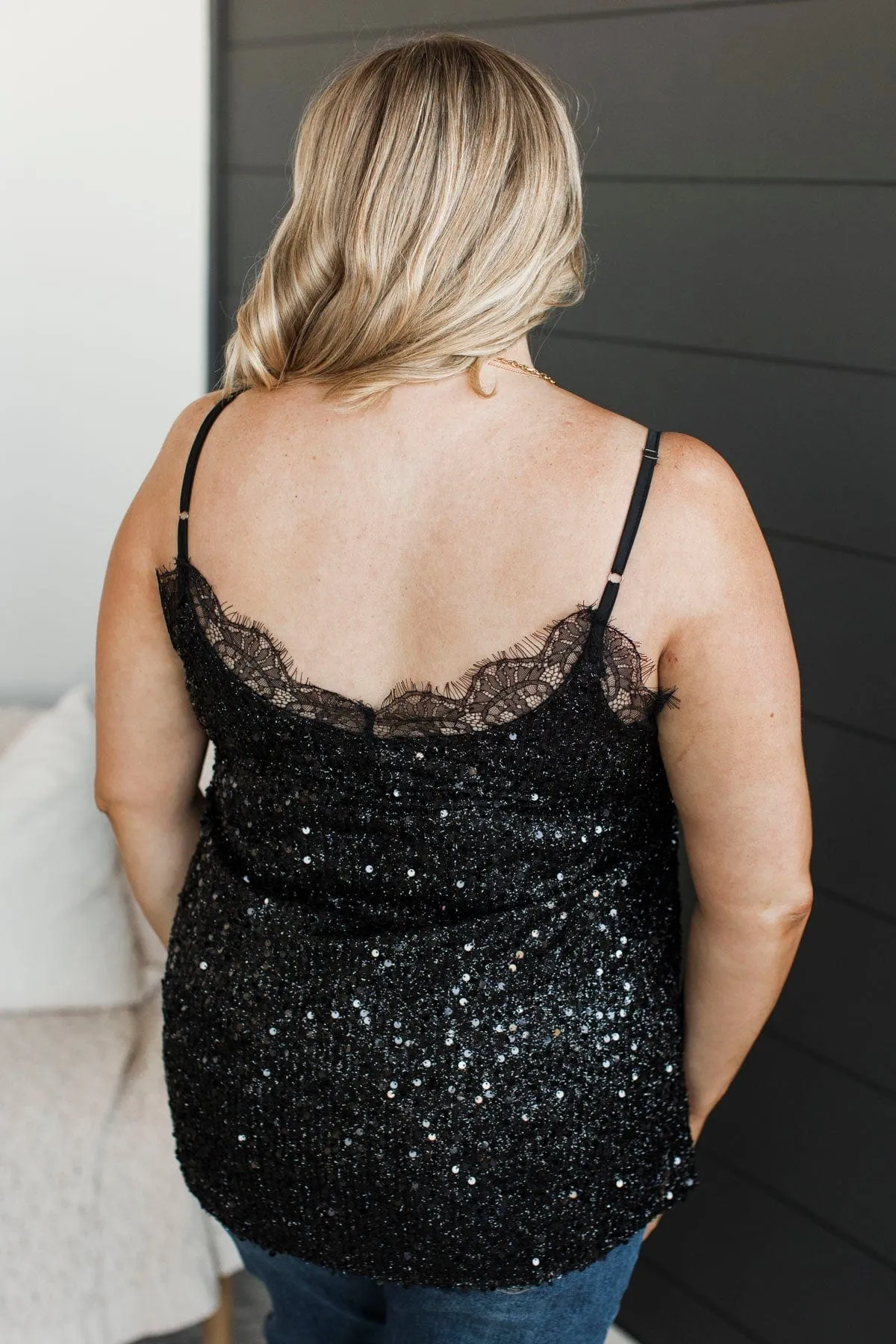 A True Gem Sequin Tank Top- Black