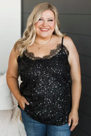 A True Gem Sequin Tank Top- Black