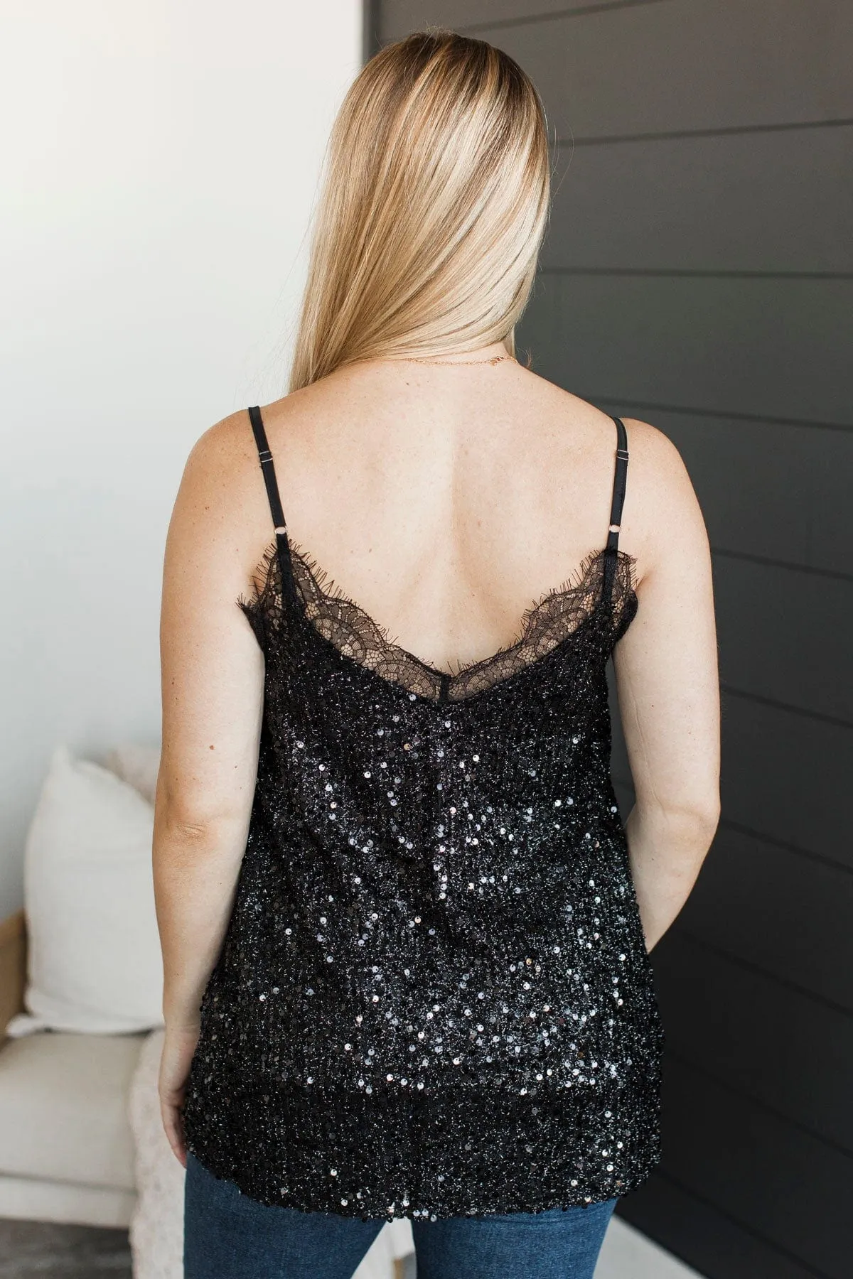 A True Gem Sequin Tank Top- Black