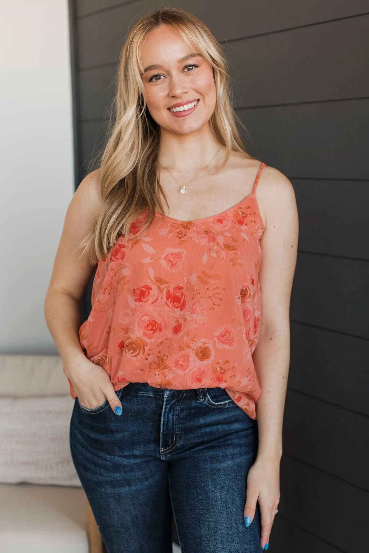 Achieving Greatness Floral Tank Top- Coral