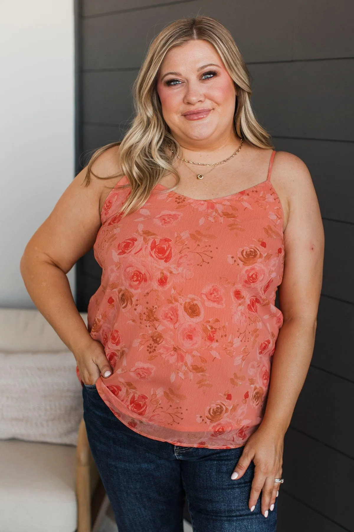 Achieving Greatness Floral Tank Top- Coral