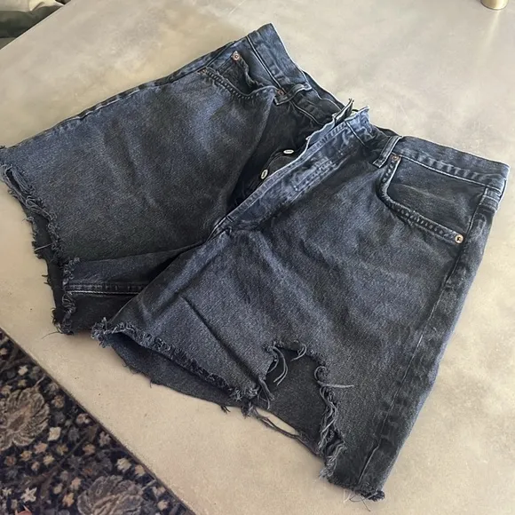 Agolde black Stella high rise baggy button up shorts