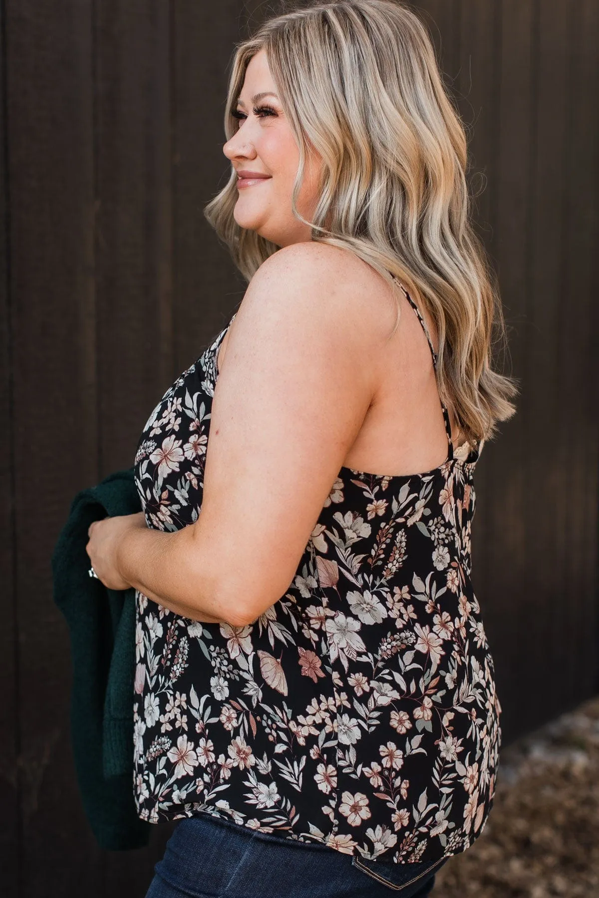 All I Could Want Floral Tank Top- Black