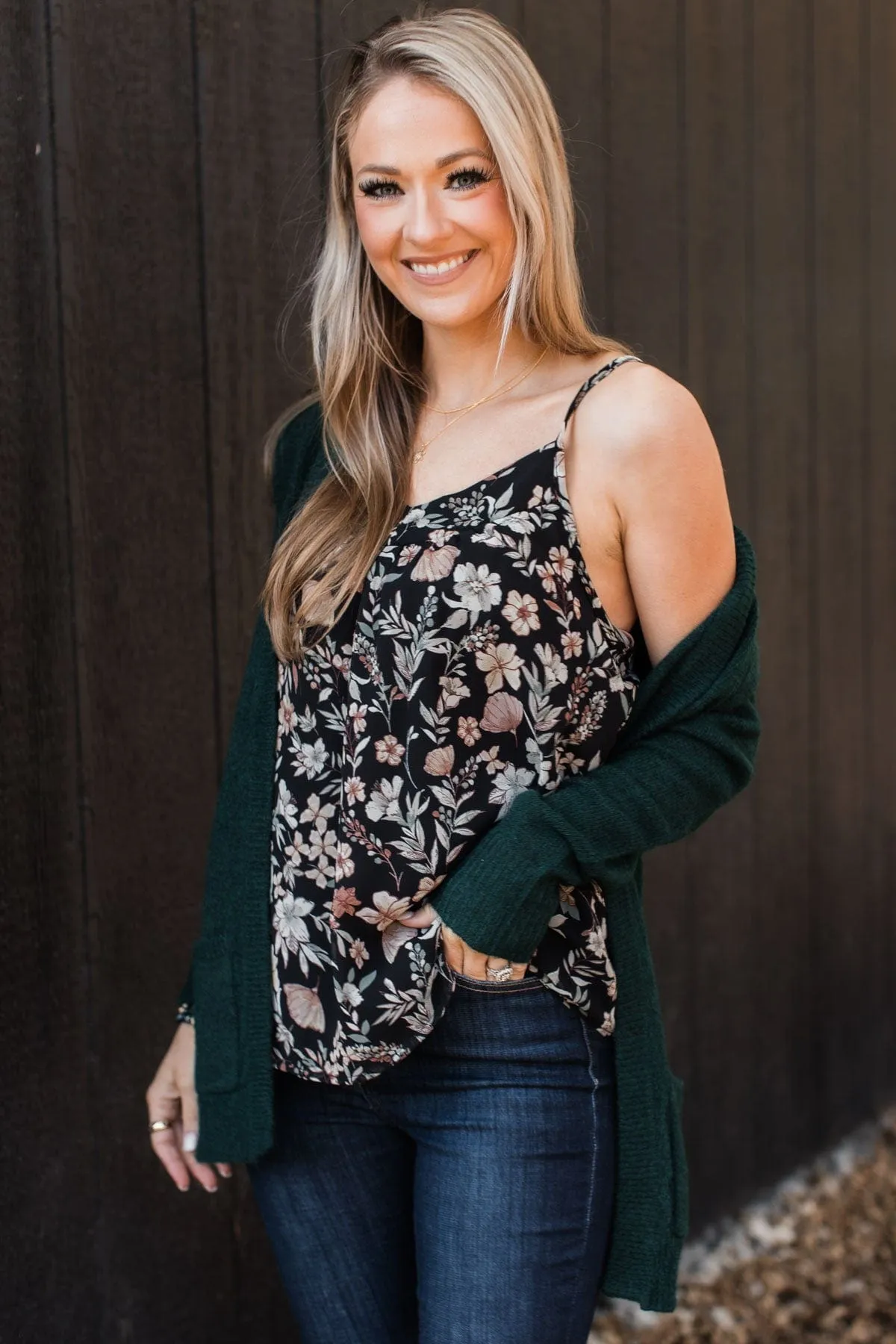 All I Could Want Floral Tank Top- Black