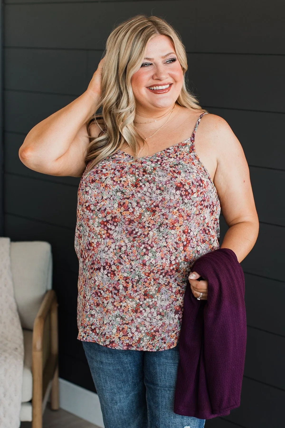All I Could Want Floral Tank Top- Plum