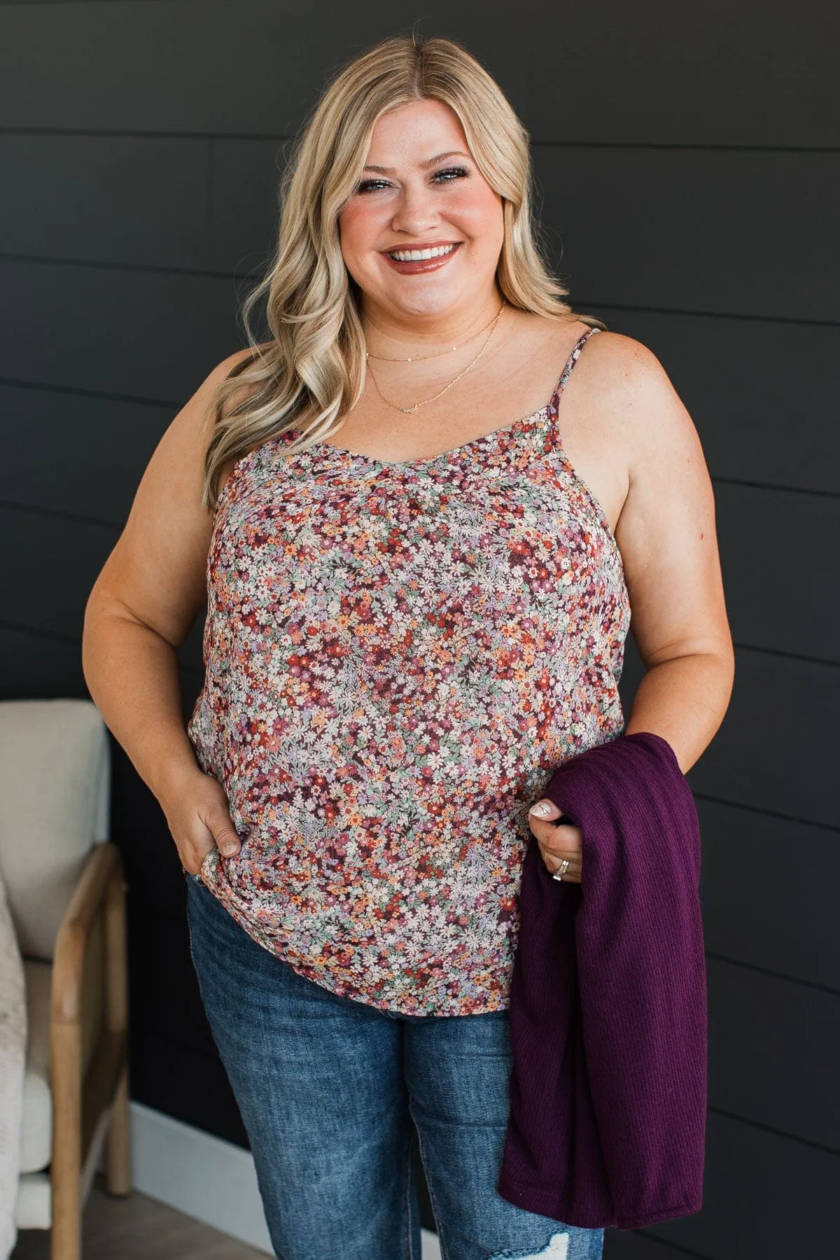 All I Could Want Floral Tank Top- Plum