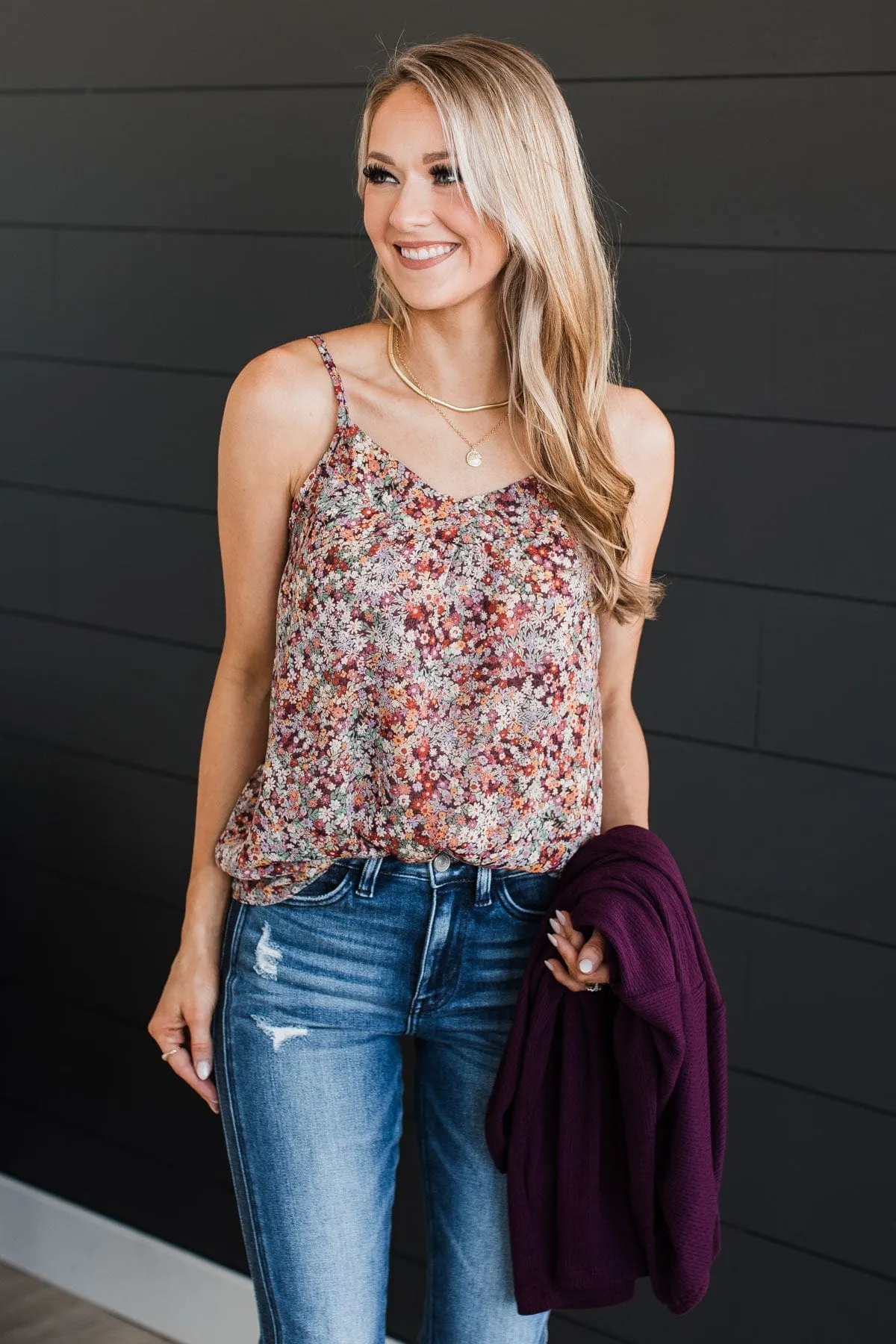 All I Could Want Floral Tank Top- Plum