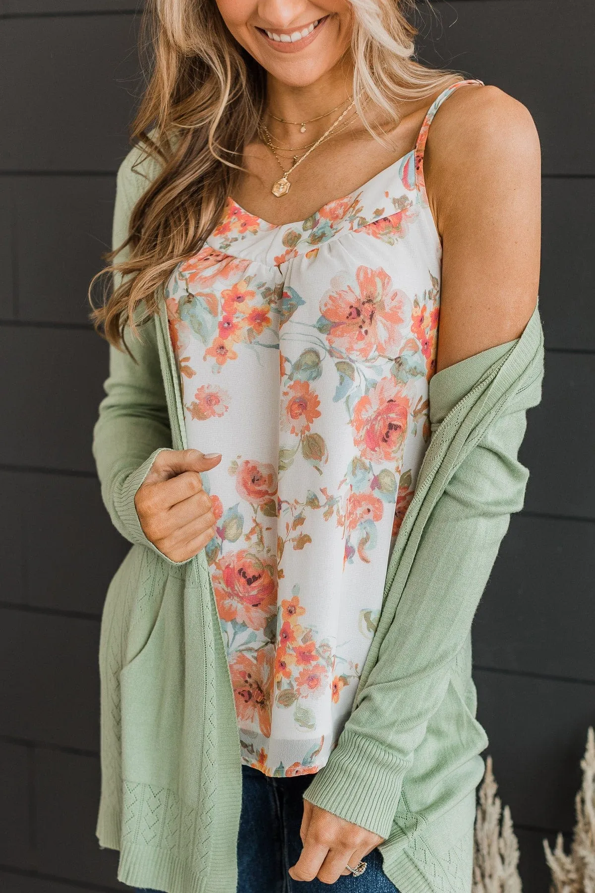 All I Could Want Floral Tank Top- White & Coral