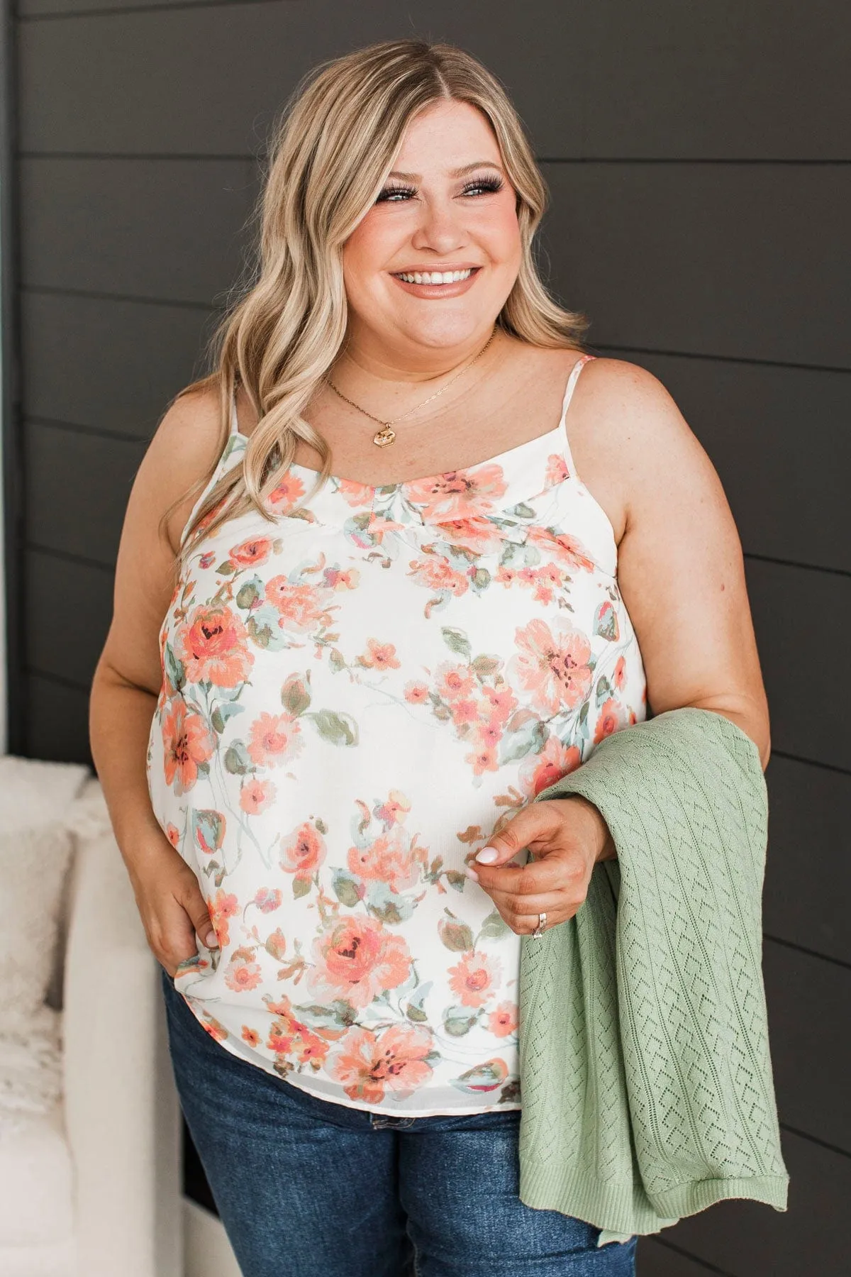 All I Could Want Floral Tank Top- White & Coral