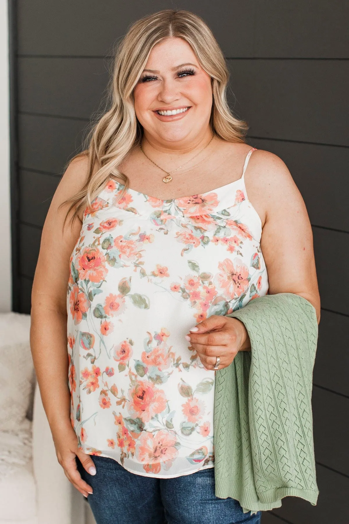 All I Could Want Floral Tank Top- White & Coral