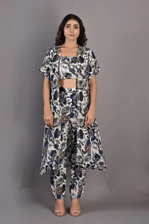 Alyssa- Printed Co-ord Embroidery Top with Pants and Cape Set