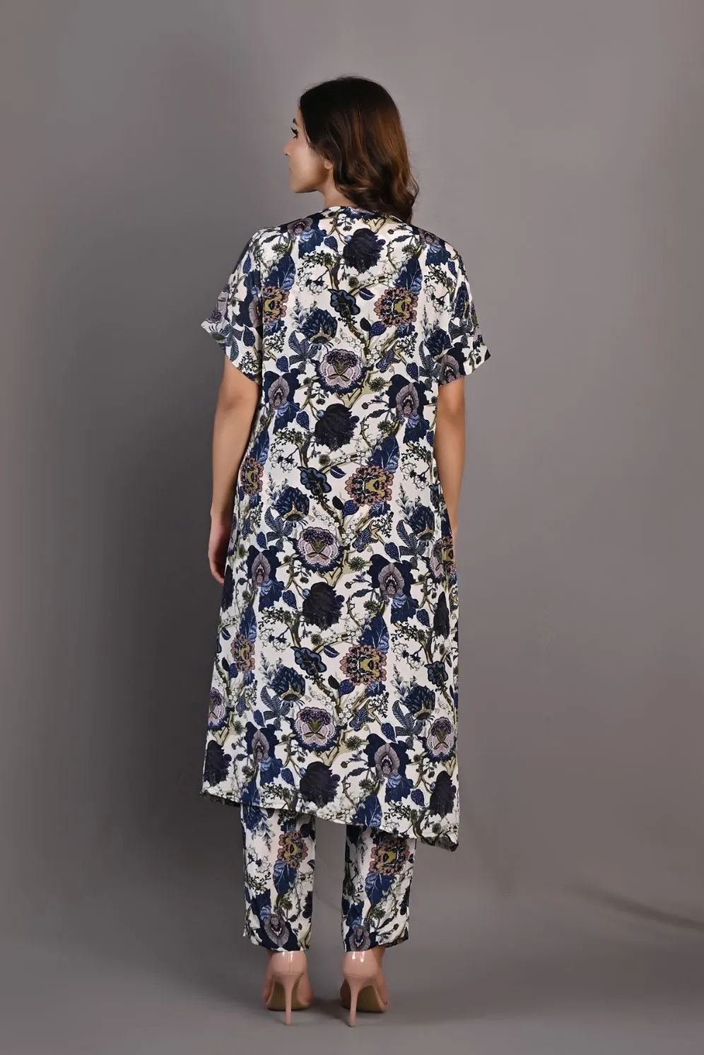 Alyssa- Printed Co-ord Embroidery Top with Pants and Cape Set