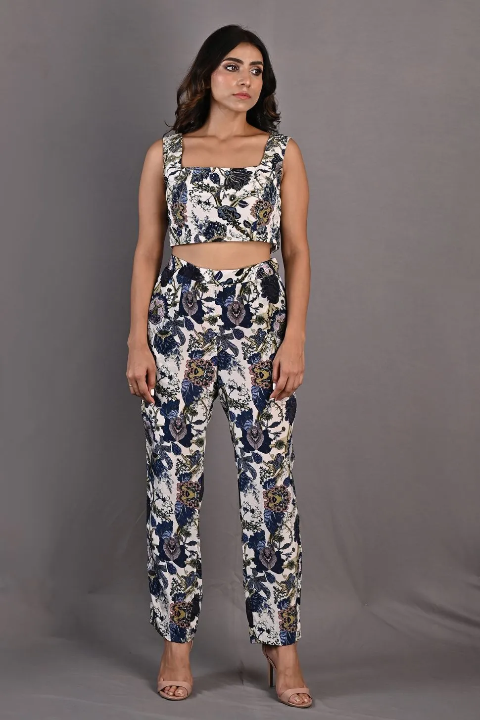 Alyssa- Printed Co-ord Embroidery Top with Pants and Cape Set