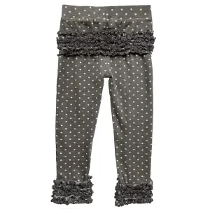 AnnLoren Baby Toddler Big Girls Boutique Grey Polka Dot Ruffle Butt Leggings Set sz 6M-2/3T