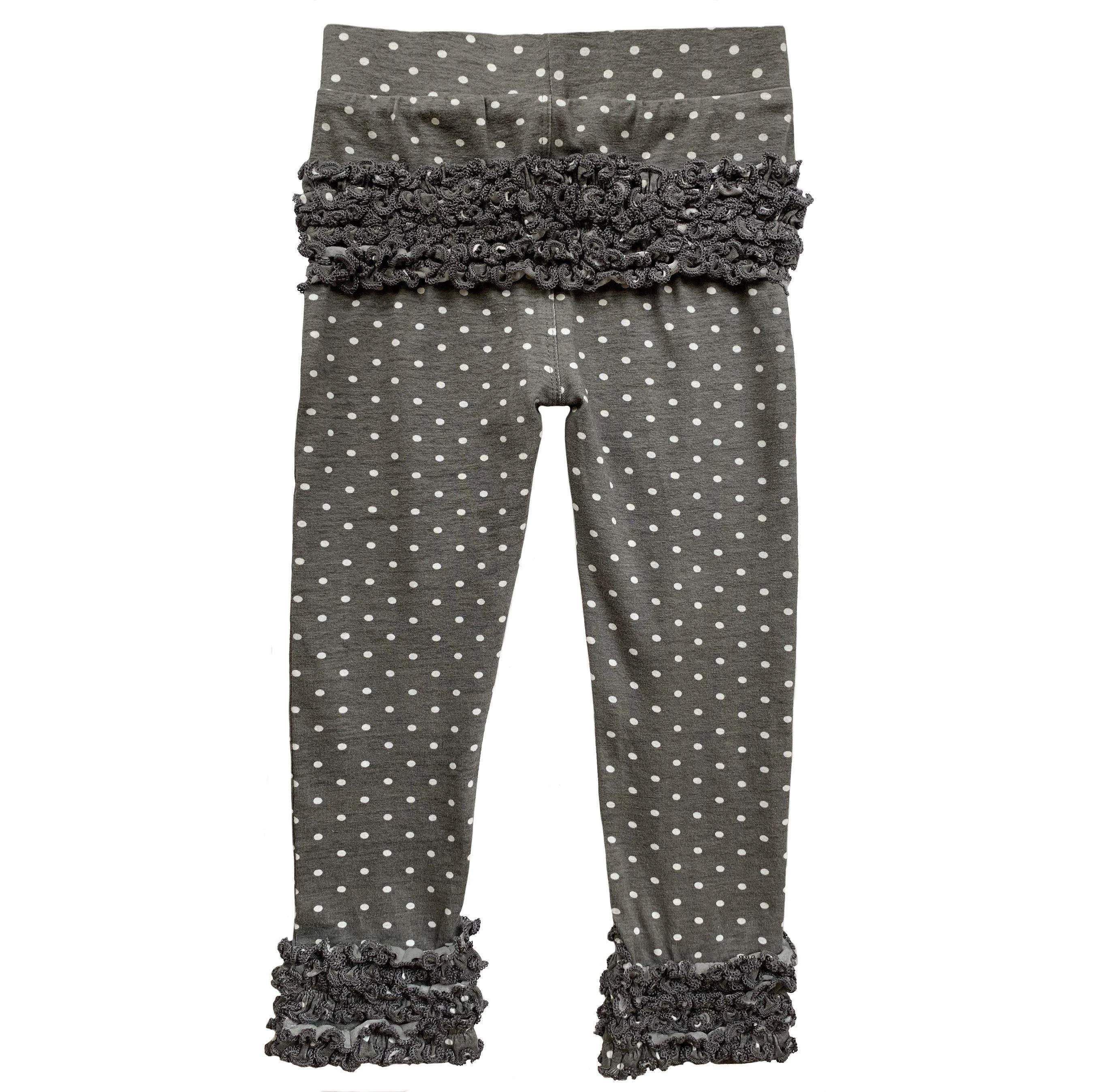AnnLoren Baby Toddler Big Girls Boutique Grey Polka Dot Ruffle Butt Leggings Set sz 6M-2/3T