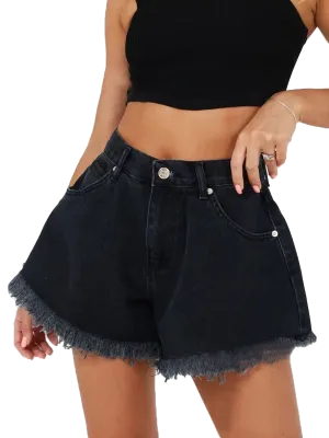 Baggy denim shorts with fringe-D136 | Inspanda