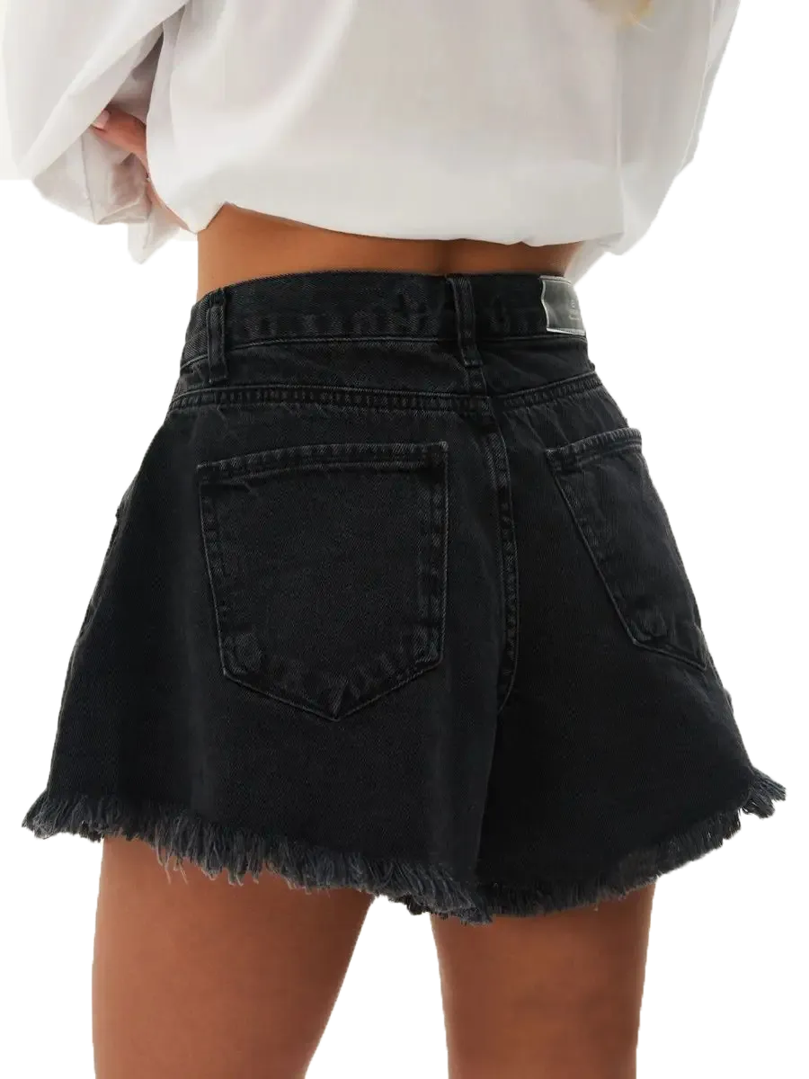 Baggy denim shorts with fringe-D136 | Inspanda