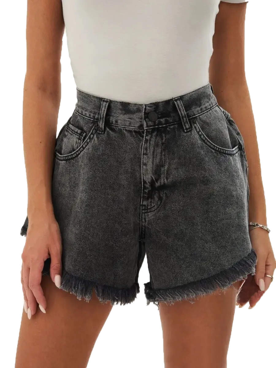 Baggy denim shorts with fringe-D136 | Inspanda