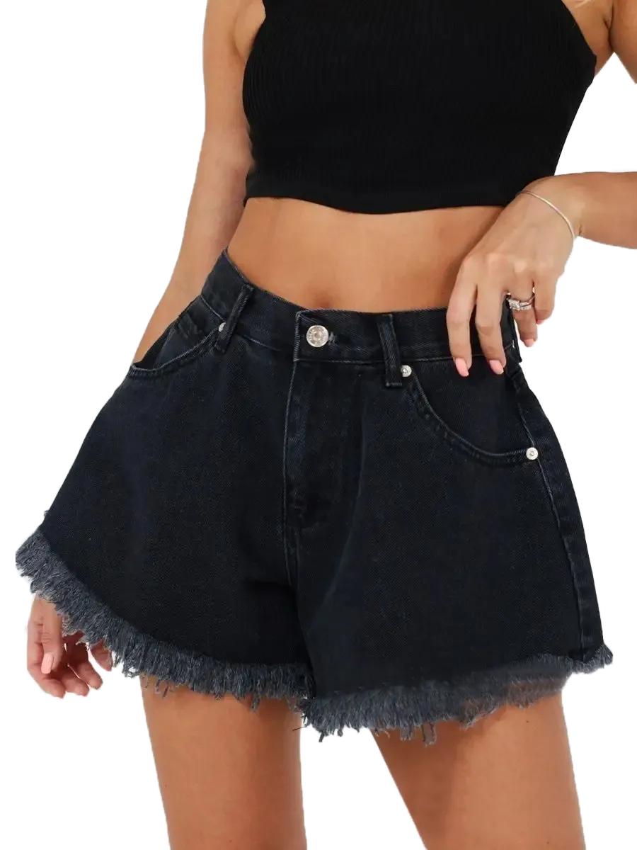 Baggy denim shorts with fringe-D136 | Inspanda