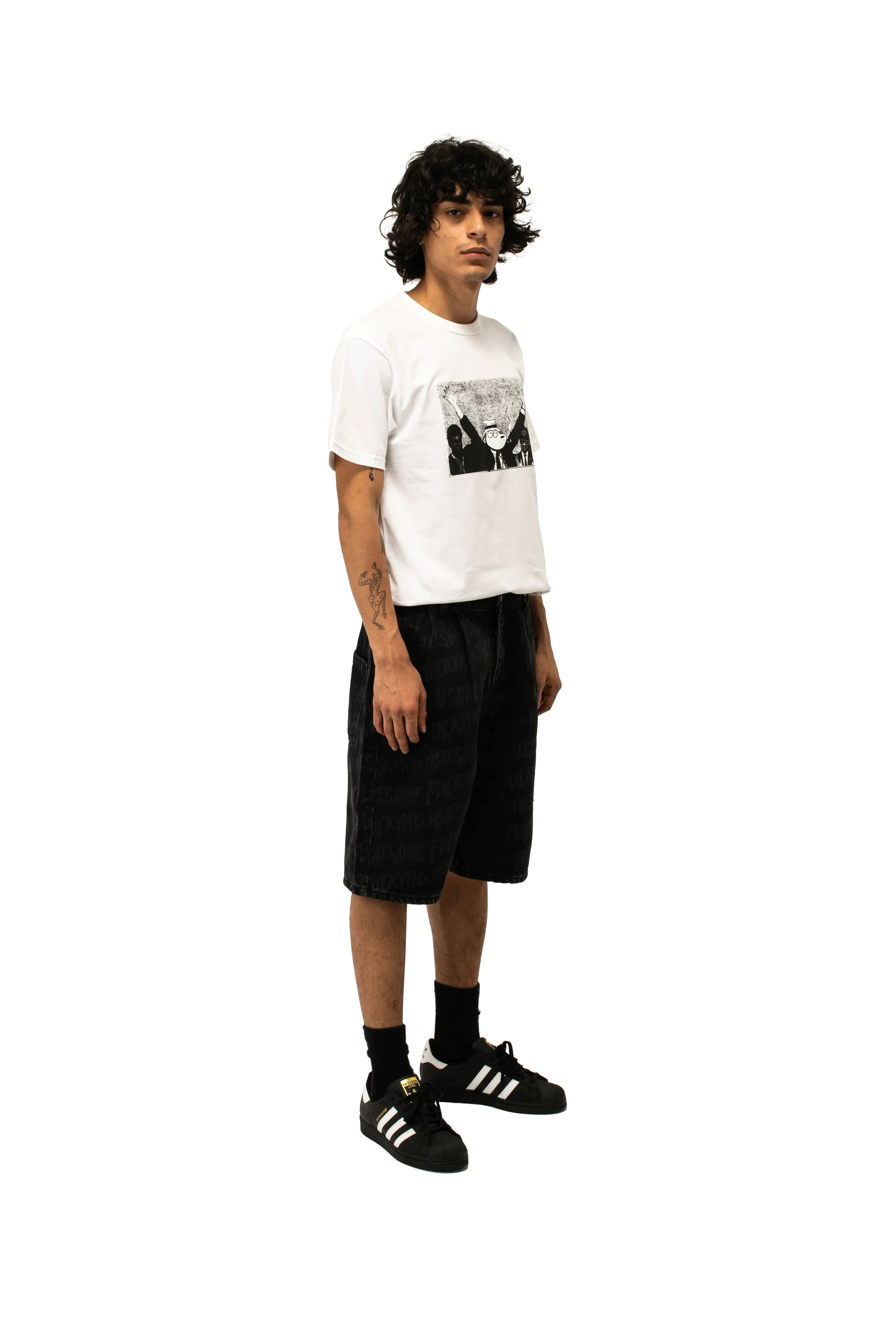 Baggy Pleated Denim Laser Stamp Shorts