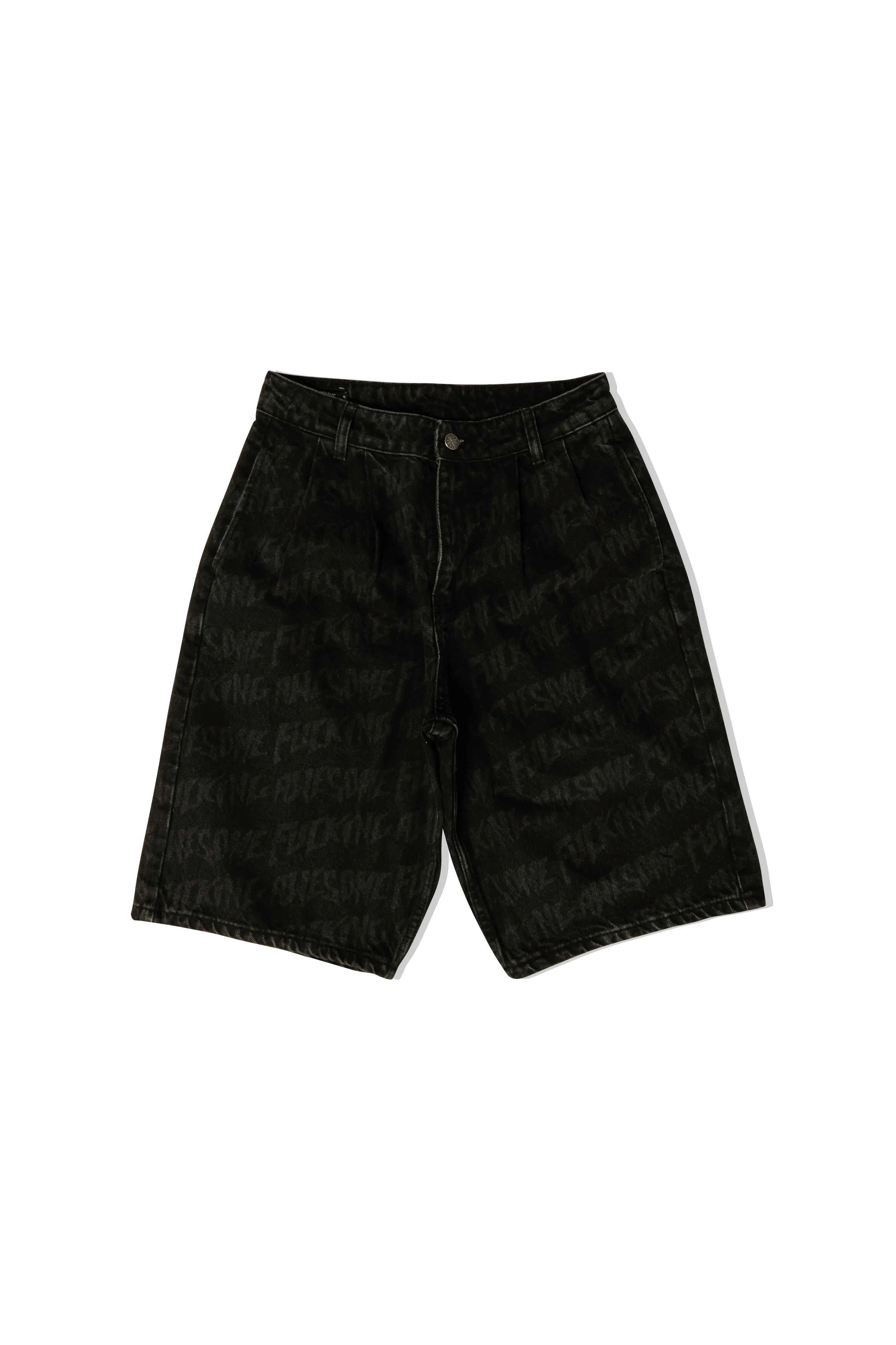 Baggy Pleated Denim Laser Stamp Shorts
