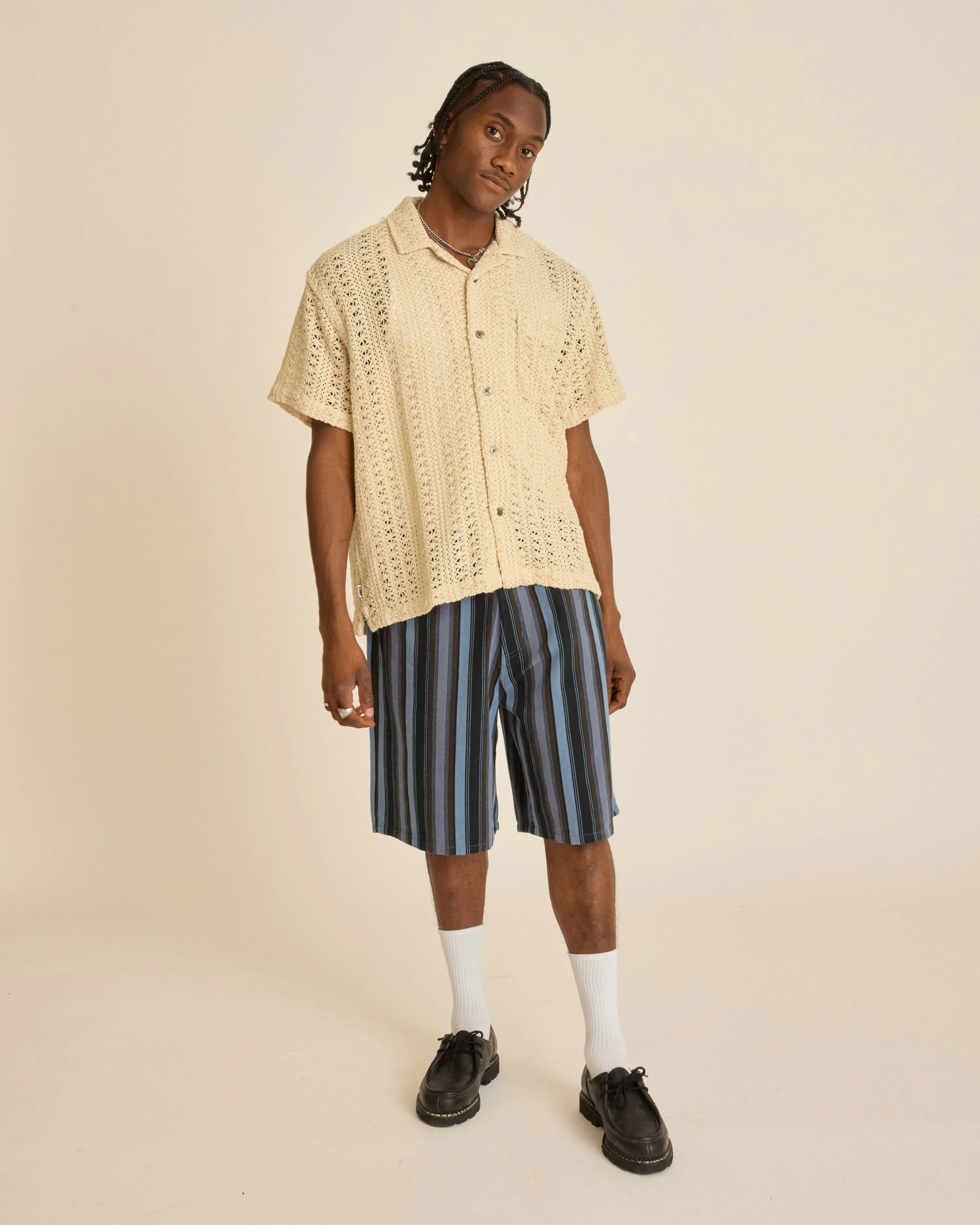 BAJA STRIPE BAGGY DENIM SHORT