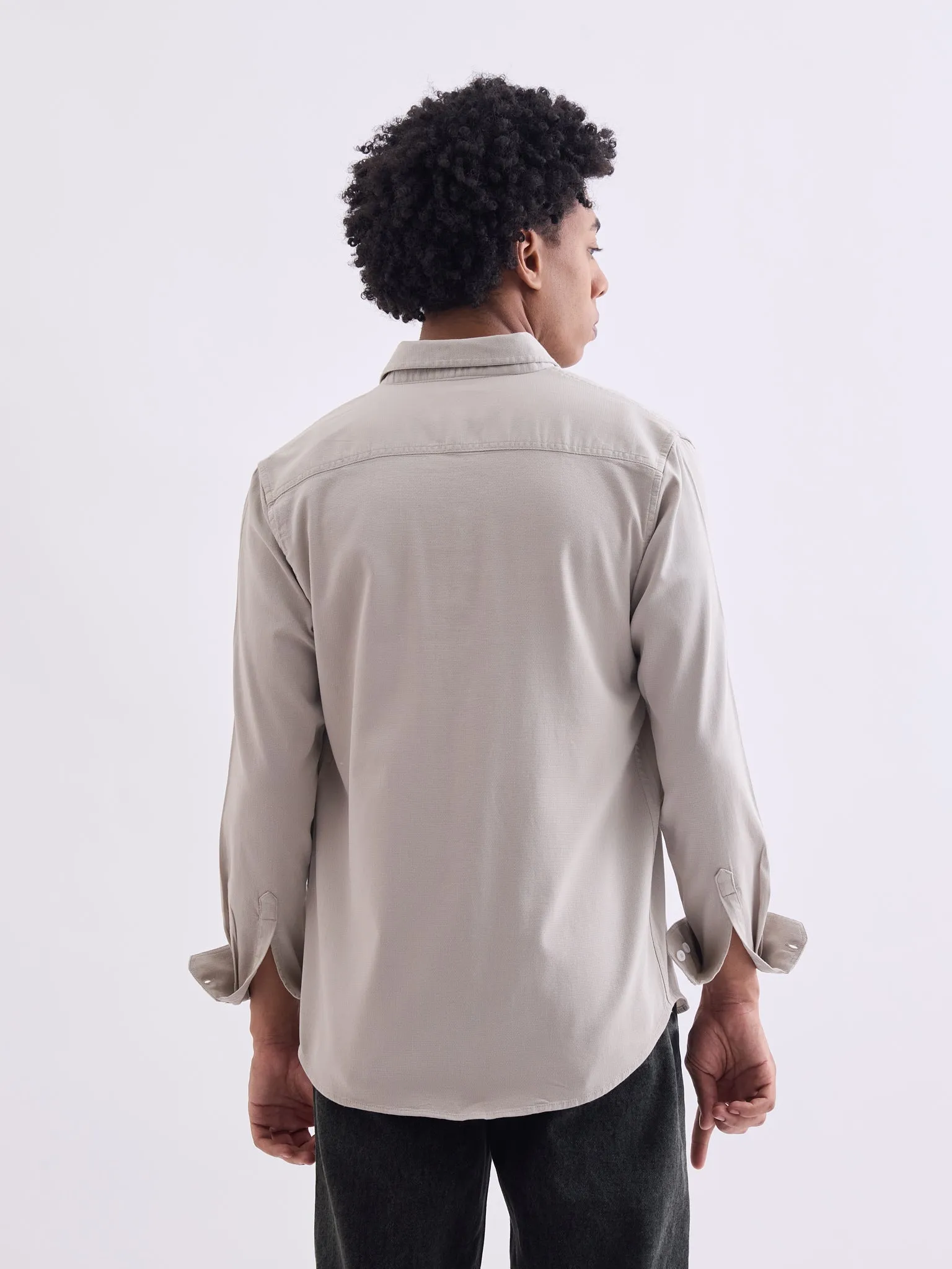 Beige Plain Cotton Stretch Shirt