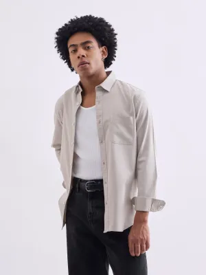 Beige Plain Cotton Stretch Shirt