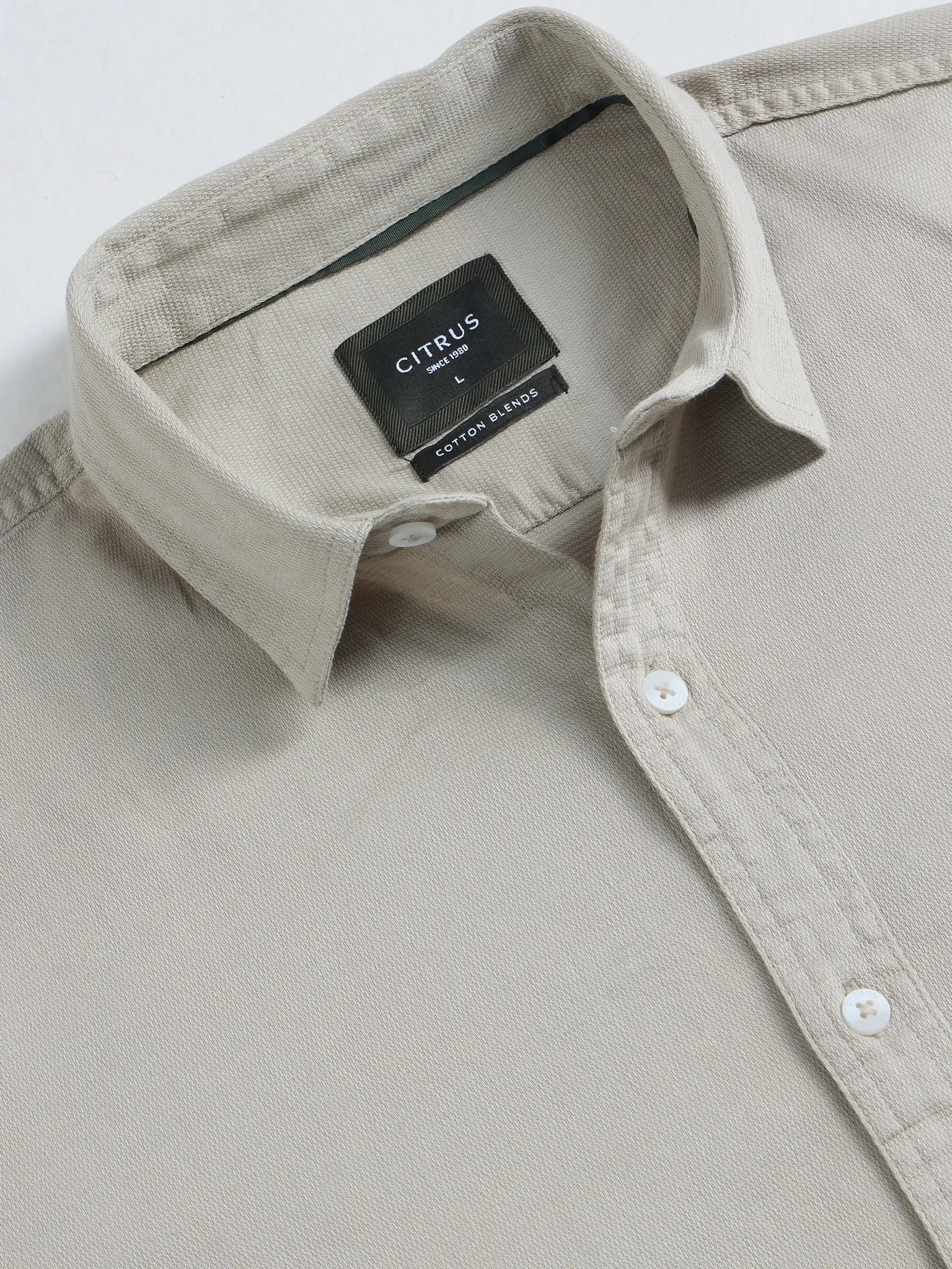 Beige Plain Cotton Stretch Shirt