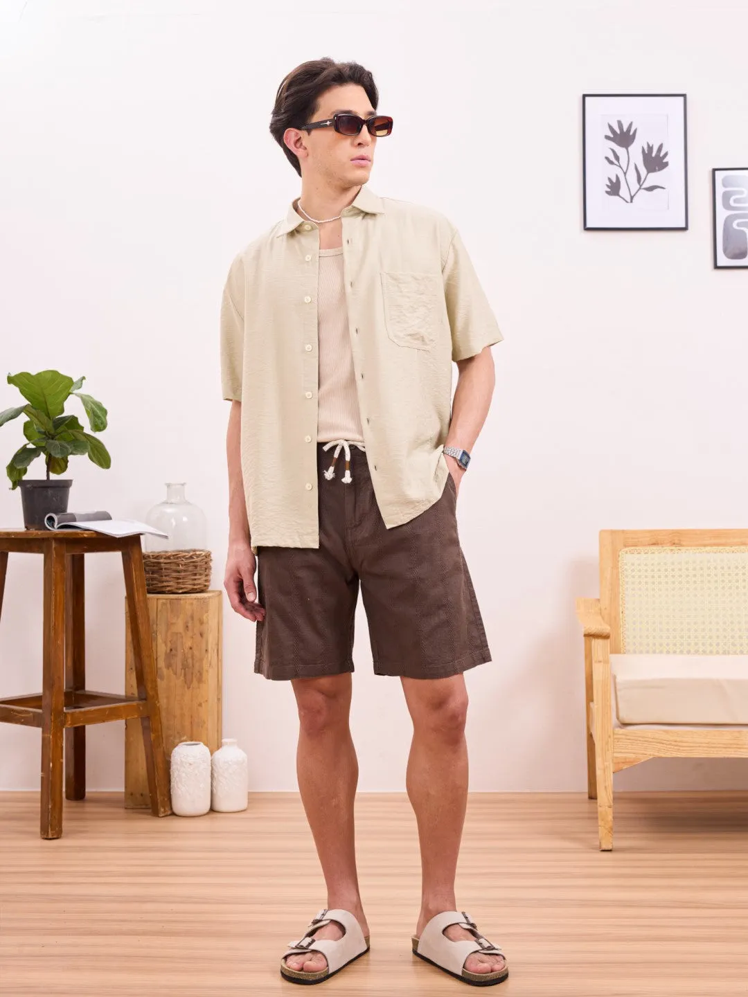 Beige Plain Resort Shirt