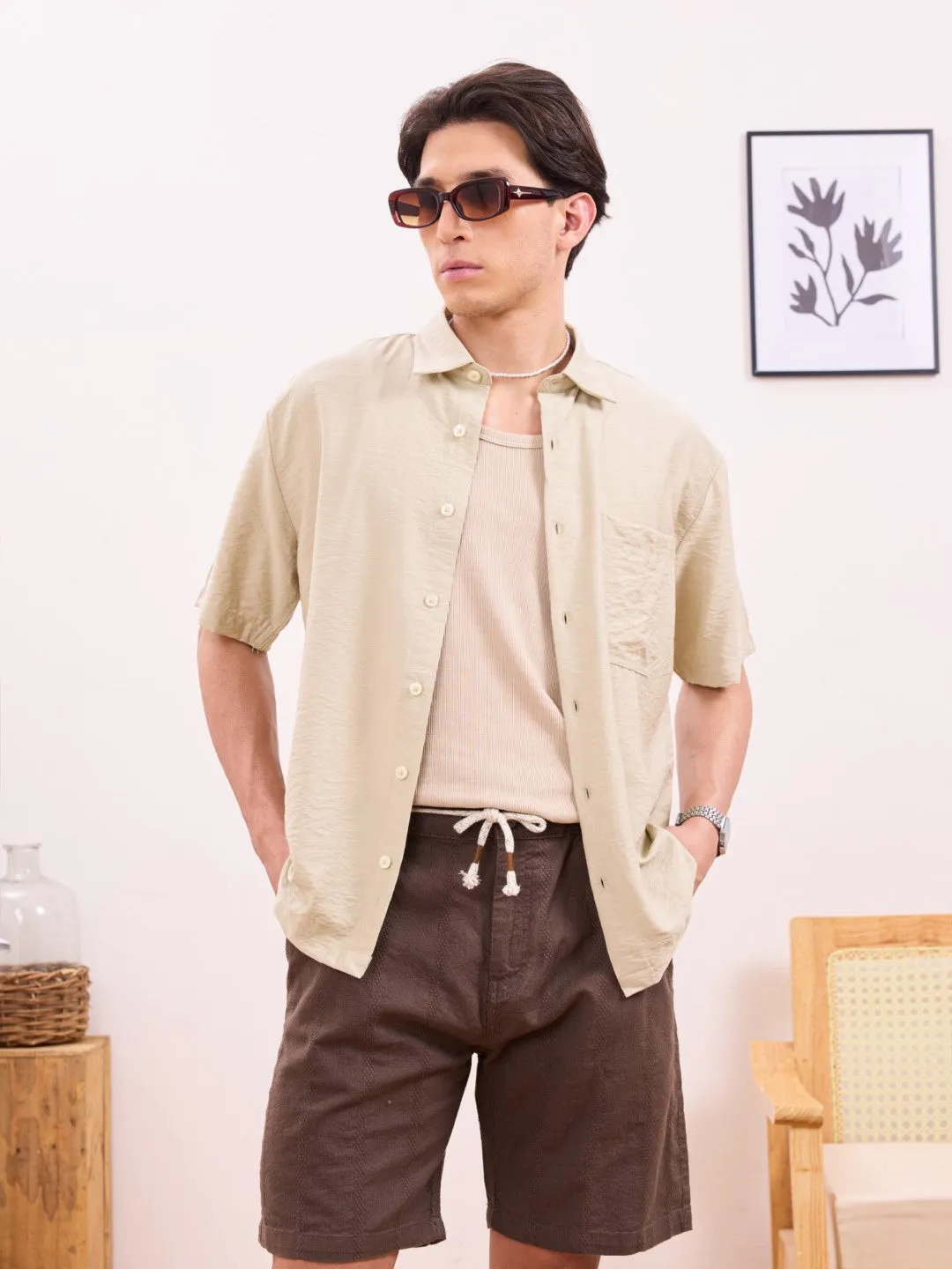 Beige Plain Resort Shirt