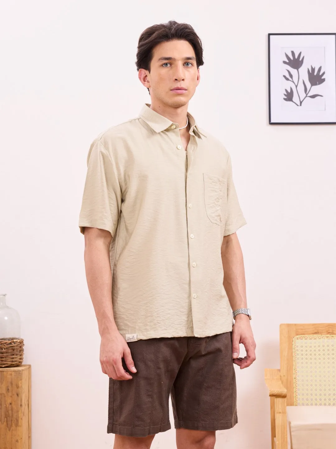 Beige Plain Resort Shirt