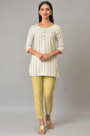 Beige Stripe Print kurta & Trousers Set