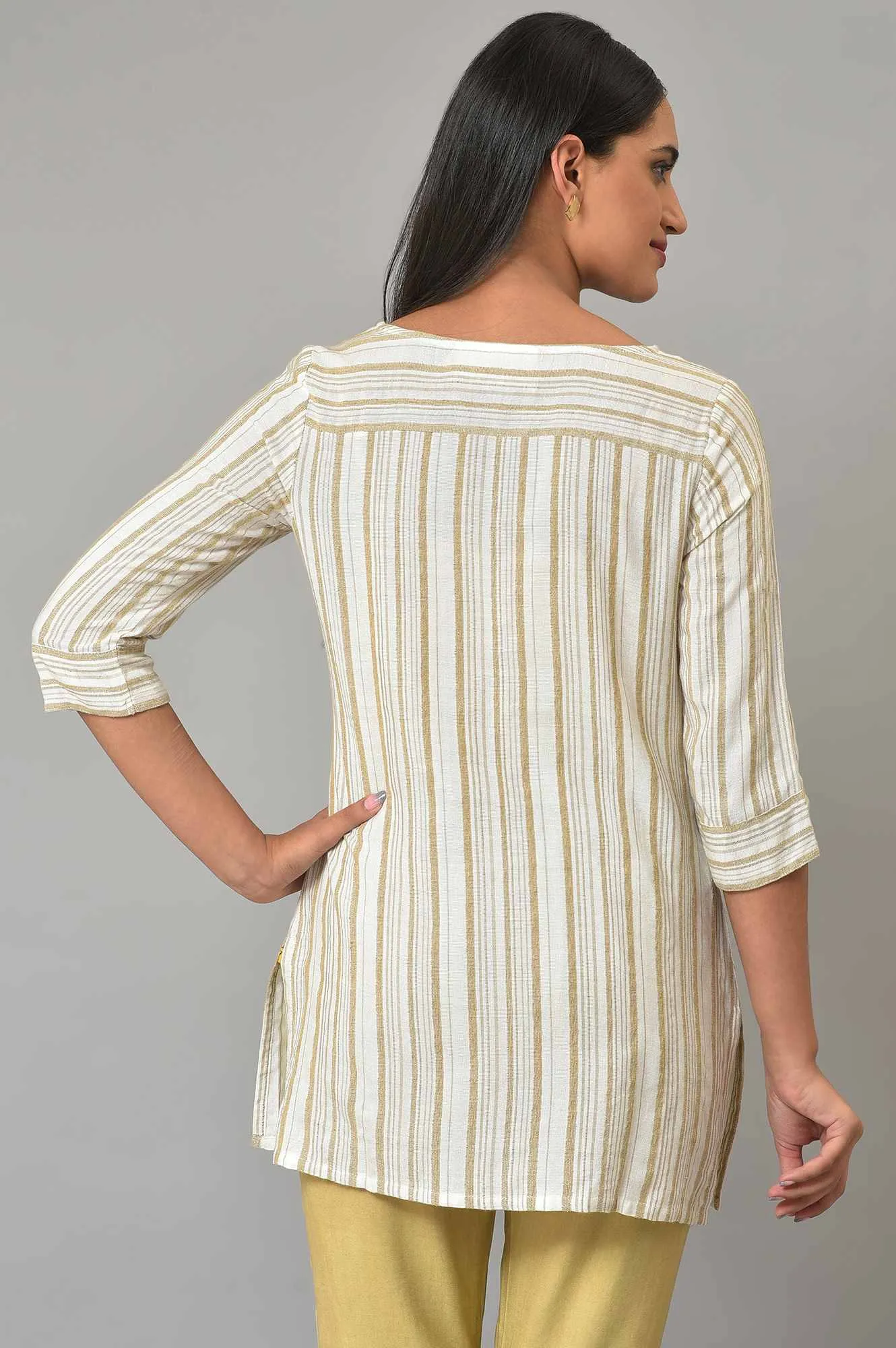 Beige Stripe Print kurta & Trousers Set