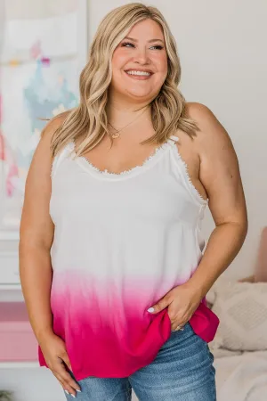 Better Be Bold Ombre Tank Top- Ivory & Hot Pink