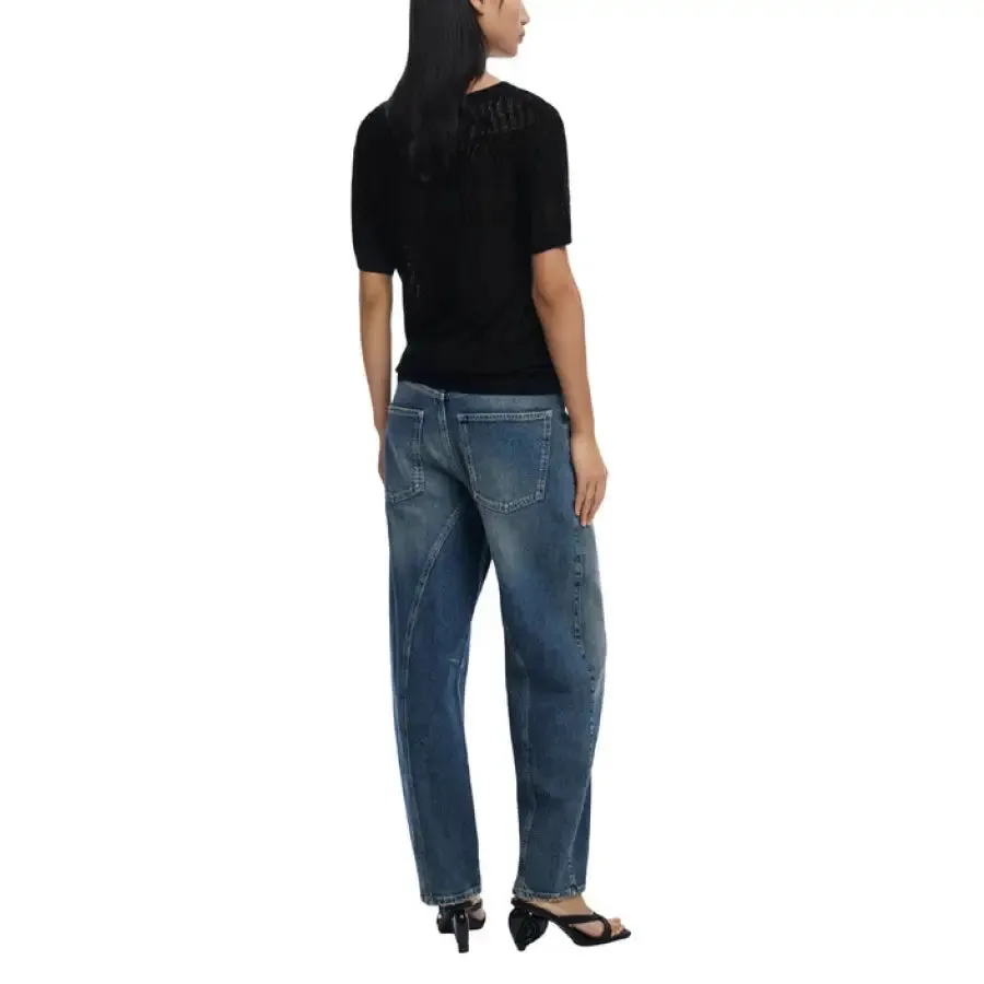Black Knit Top with Leaf Pattern