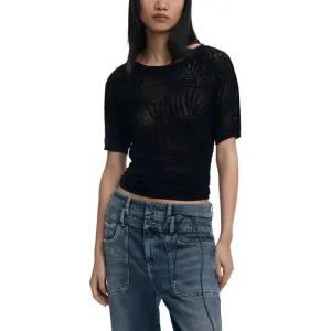 Black Knit Top with Leaf Pattern