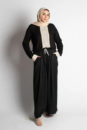Black Layla Wide-Leg Drawstring Pants