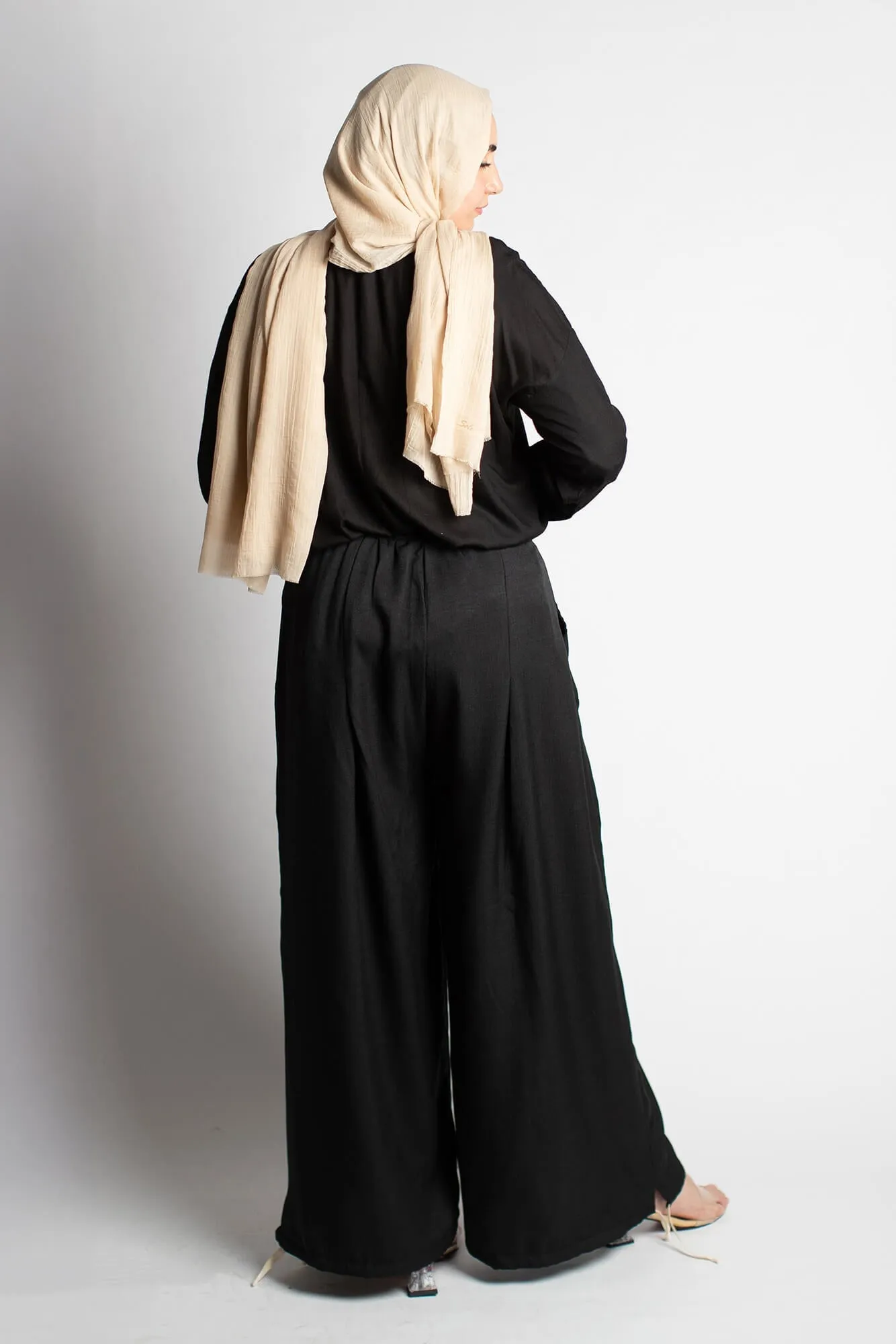 Black Layla Wide-Leg Drawstring Pants