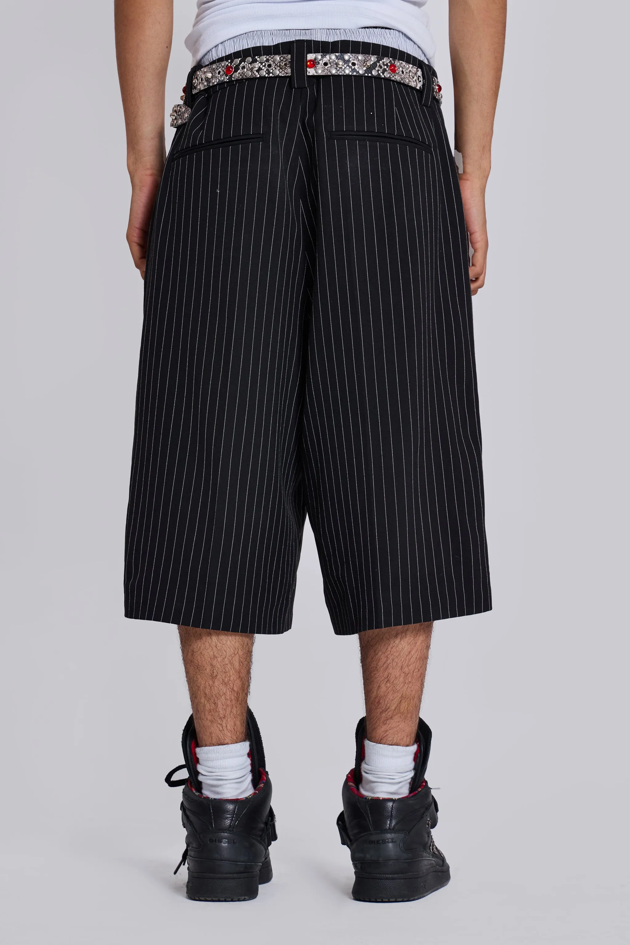 Black Pinstripe Goliath Baggy Shorts