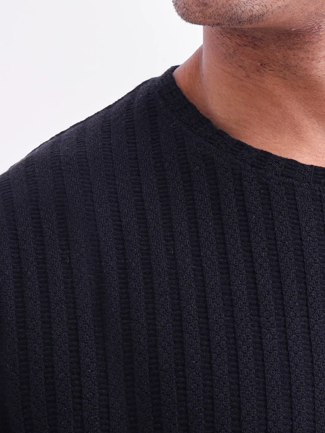 Black Plain Cotton Round Neck T-Shirt