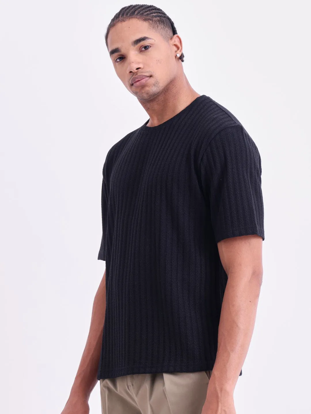 Black Plain Cotton Round Neck T-Shirt