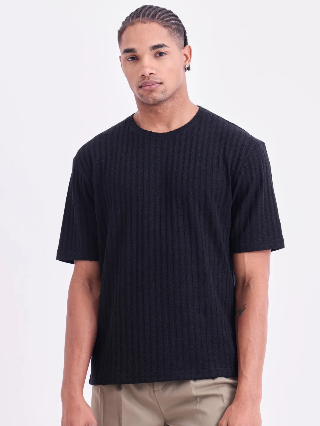 Black Plain Cotton Round Neck T-Shirt