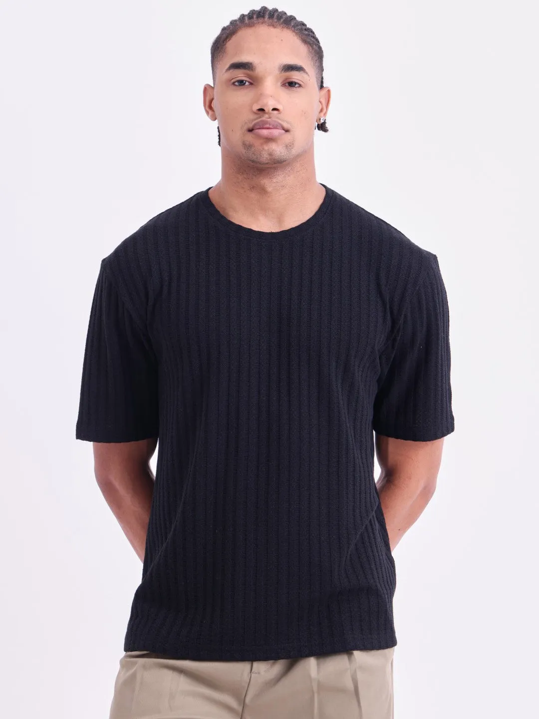 Black Plain Cotton Round Neck T-Shirt