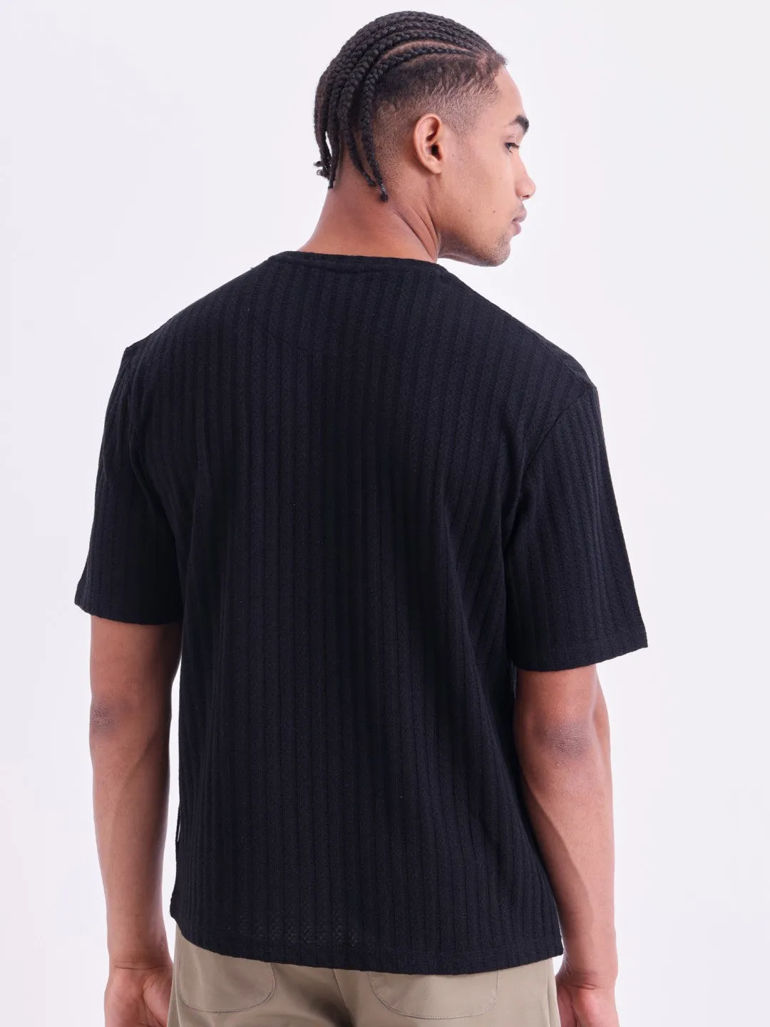 Black Plain Cotton Round Neck T-Shirt